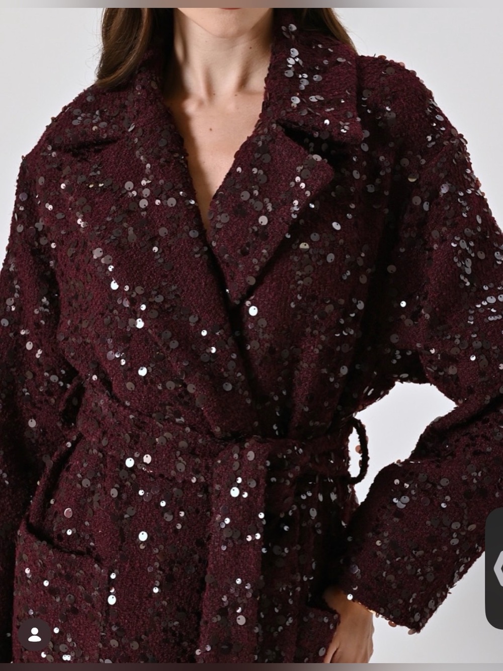 Sequin-Embellished Burgundy Coat